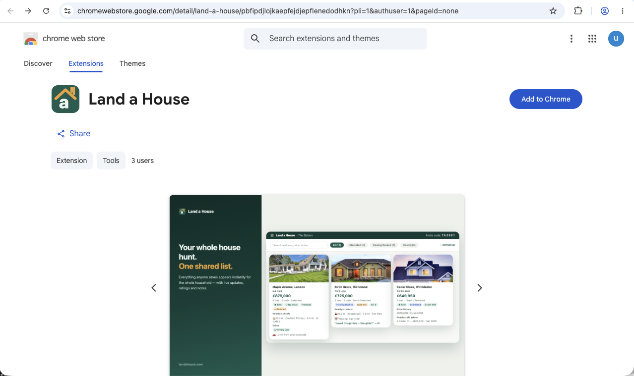 Land a House on the Chrome Web Store