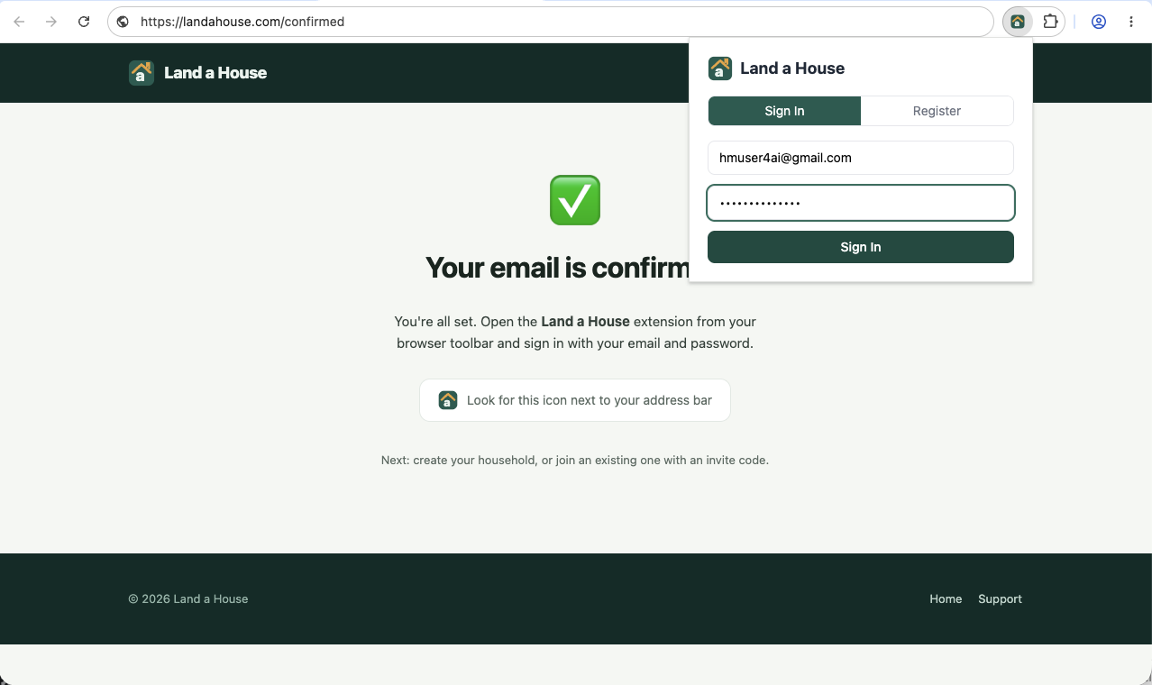 Signing in via the extension popup