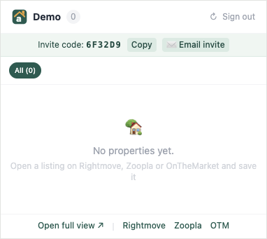 The invite code strip in the extension popup